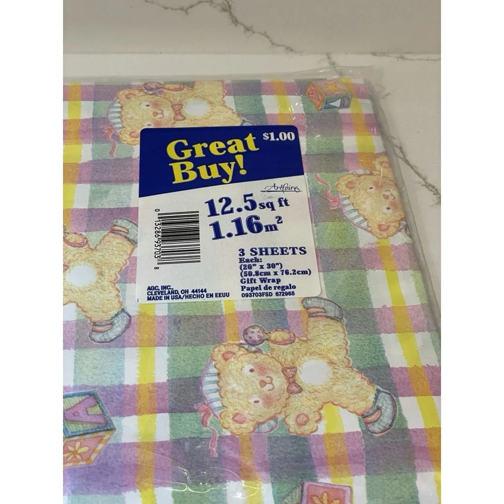 New Vintage Artfaire Teddy Bears Baby Kids Gift Wrapping Paper New Old‎ Stock